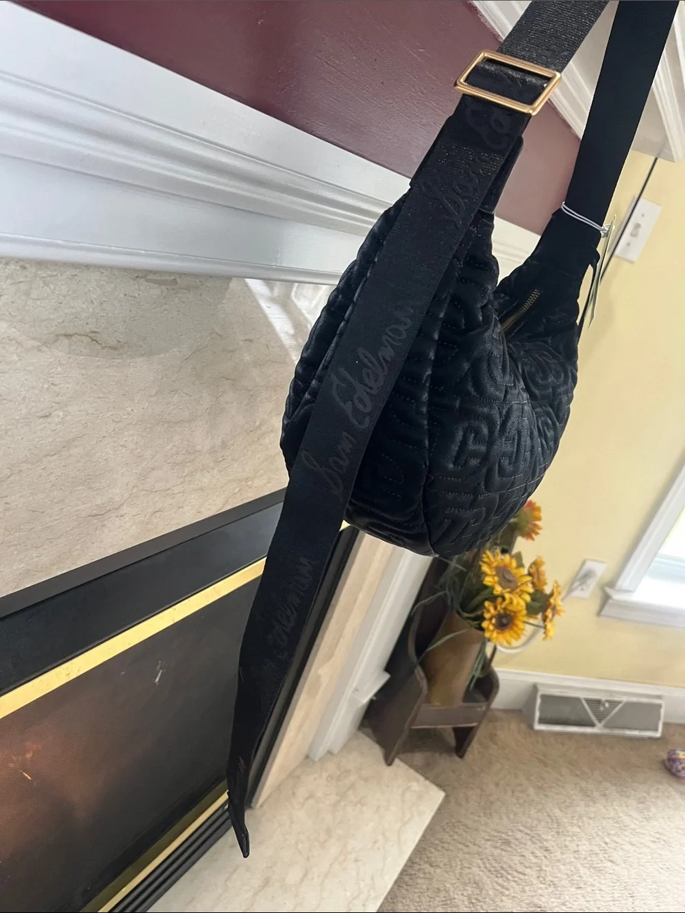 Sam Edelman Black Quilted Hobo Shoulder Bag with Monogram Detail - Picture 6 of 6